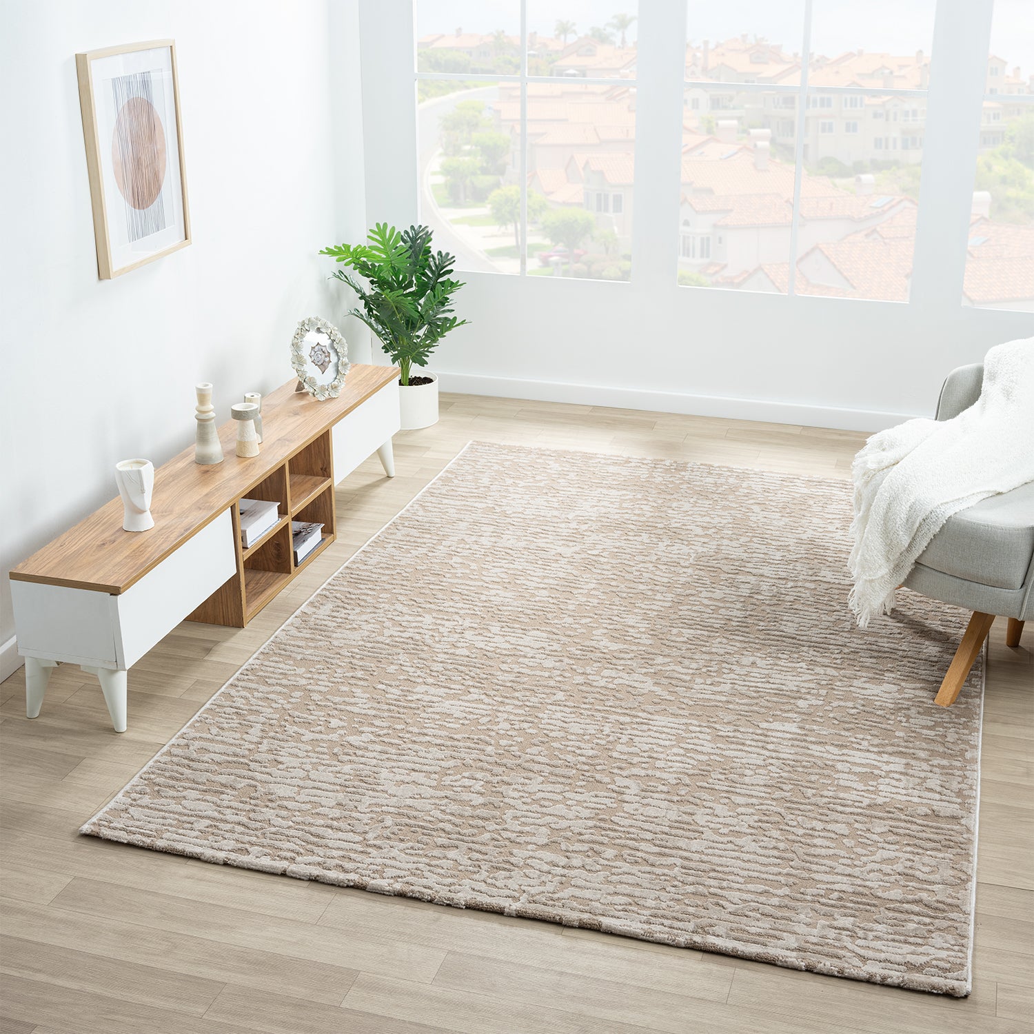 Living room rug, short pile, bedroom runner, high-low pattern/3D effect, Boho-zoom-6