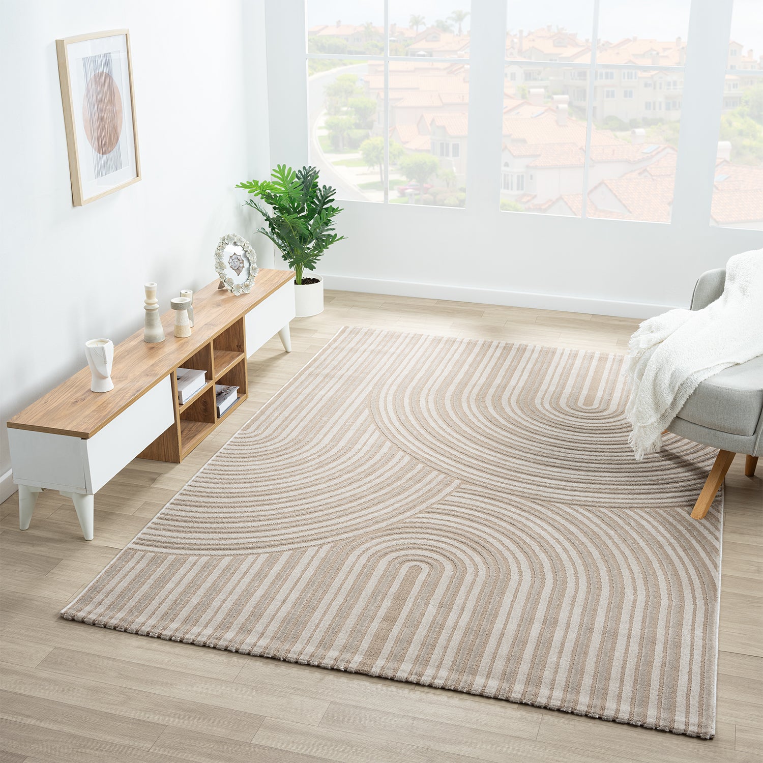 Teppich Wohnzimmer Kurzflor Schlafzimmer Wellen Hochtief-Muster/ Boho Sakndi-zoom-2