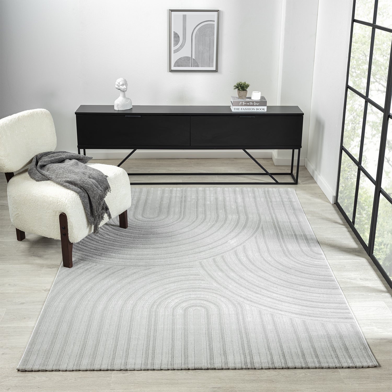 Teppich Wohnzimmer Kurzflor Schlafzimmer Wellen Hochtief-Muster/ Boho Sakndi-7