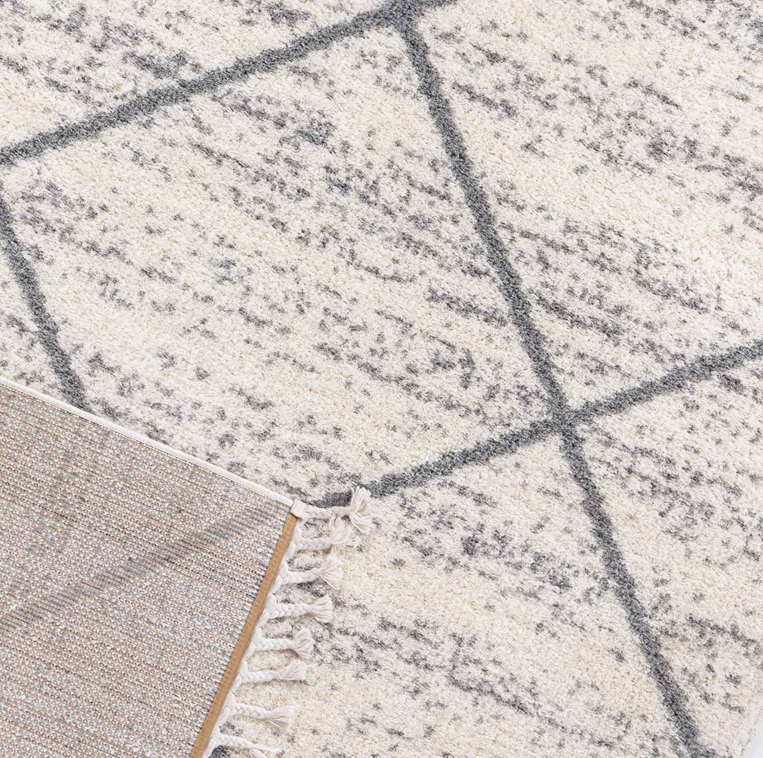 Teppich Wohnzimmer Mikrofiber Weich Meliert mit Fransen Grau & Creme-2