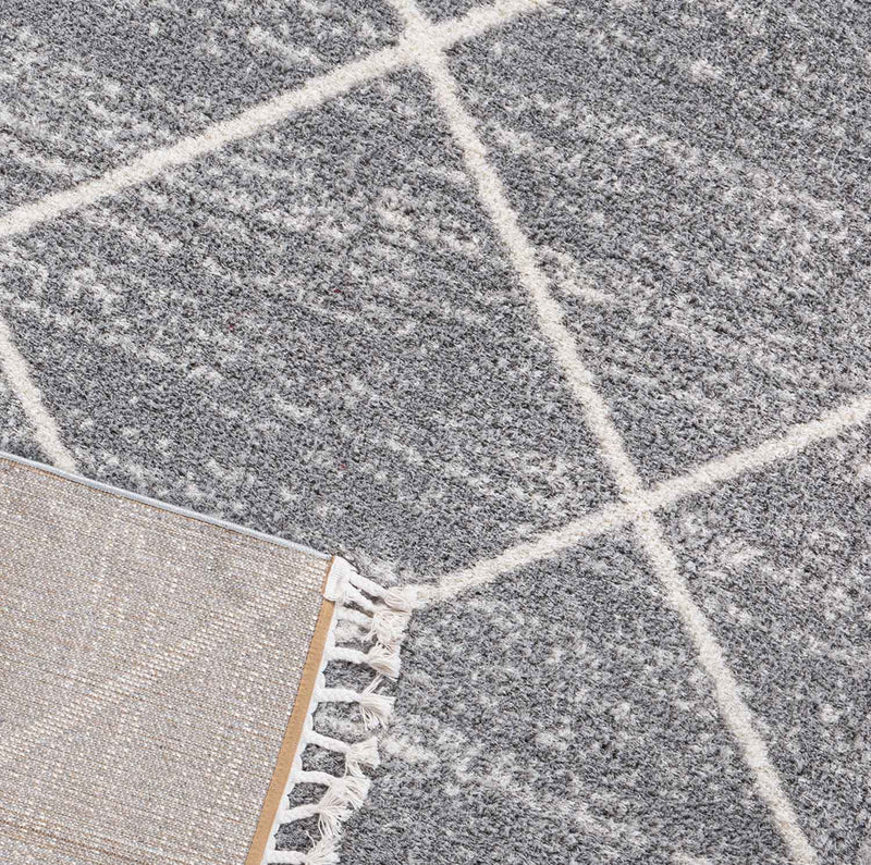 Teppich Wohnzimmer Mikrofiber Weich Meliert mit Fransen Grau & Creme-zoom-