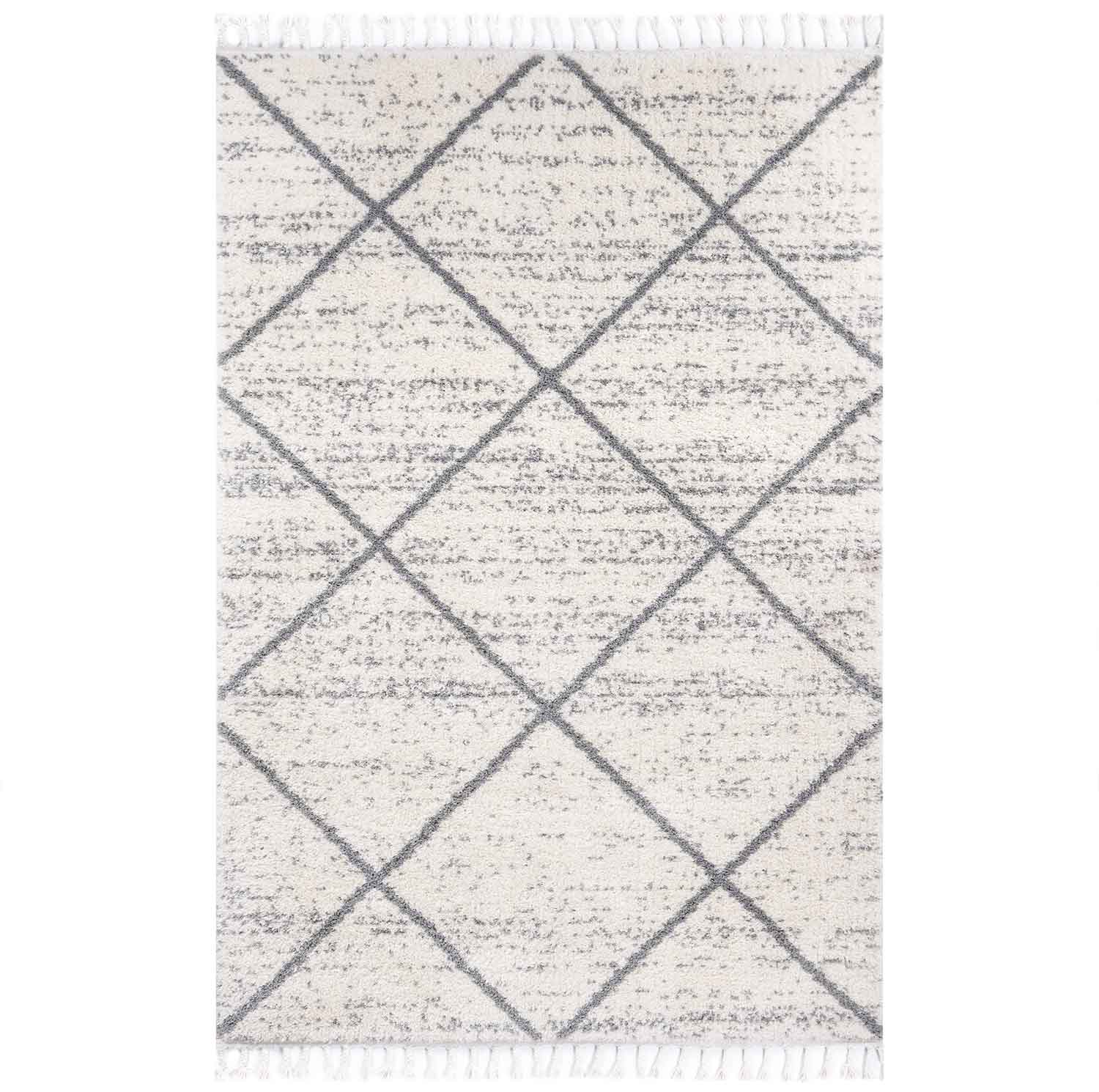 Teppich Wohnzimmer Mikrofiber Weich Meliert mit Fransen Grau & Creme