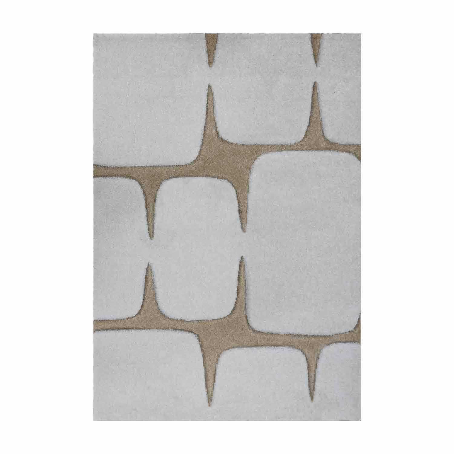 Teppich Wohnzimmer Modern Steinoptik mit handgeschnittenen Konturen Creme Beige
