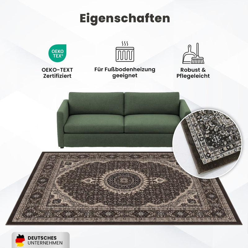 Teppich Wohnzimmer Orient Stil Ornament Bordüre Braun Beige-zoom-