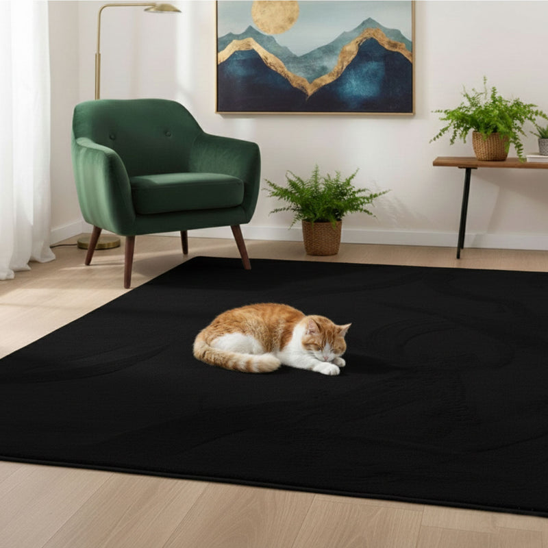 Carpet for living room/bedroom: Fluffy, short pile – washable and suitable for underfloor heating-zoom-