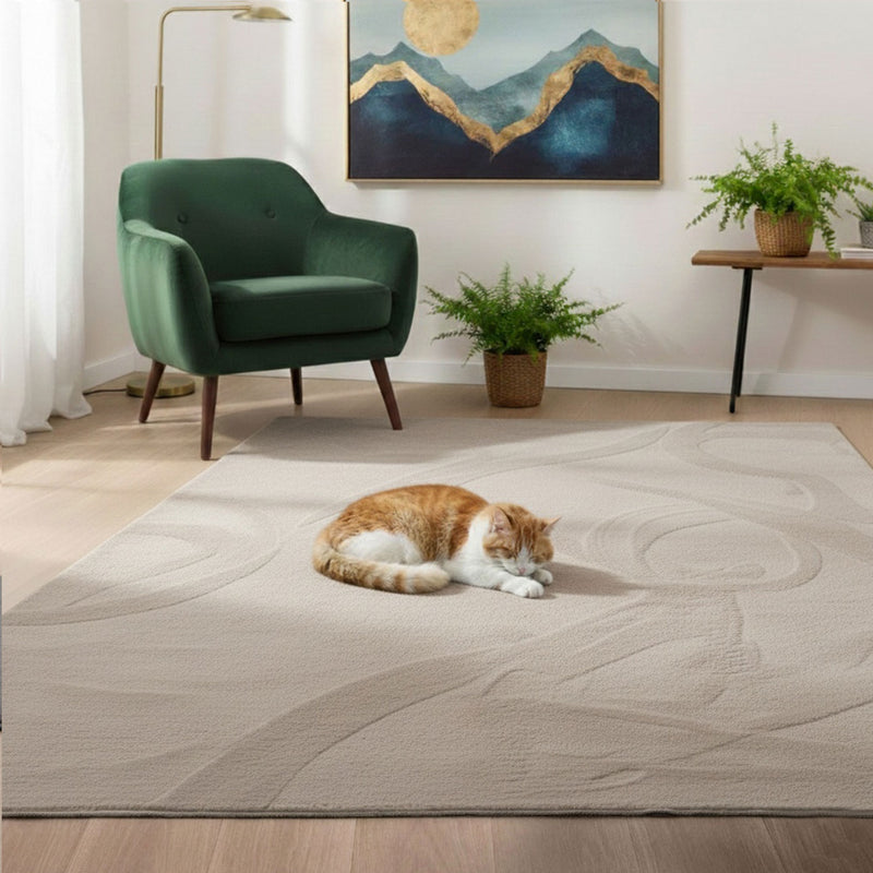 Carpet for living room/bedroom: Fluffy, short pile – washable and suitable for underfloor heating-zoom-