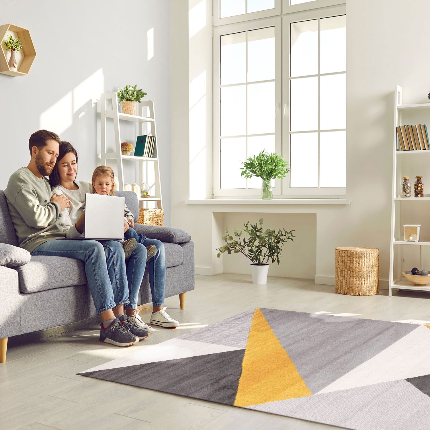 Carpet for living room, bedroom, hallway, geometric pattern, yellow-zoom-4