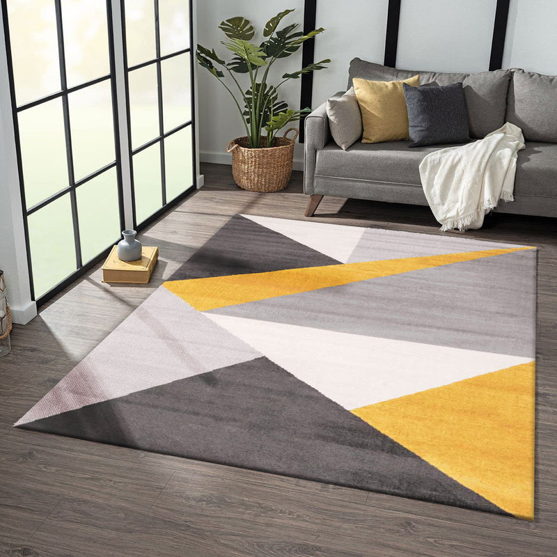 Carpet for living room, bedroom, hallway, geometric pattern, yellow-zoom-