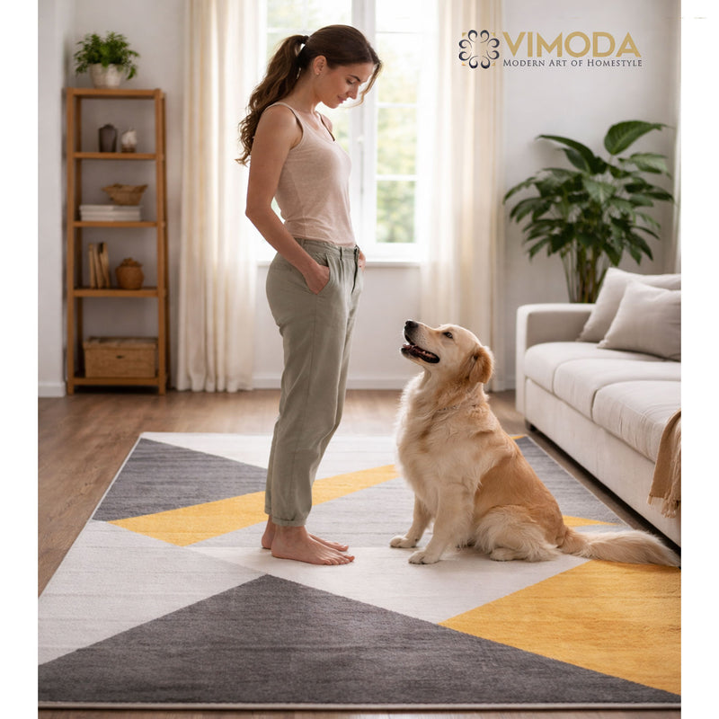 Carpet for living room, bedroom, hallway, geometric pattern, yellow-zoom-