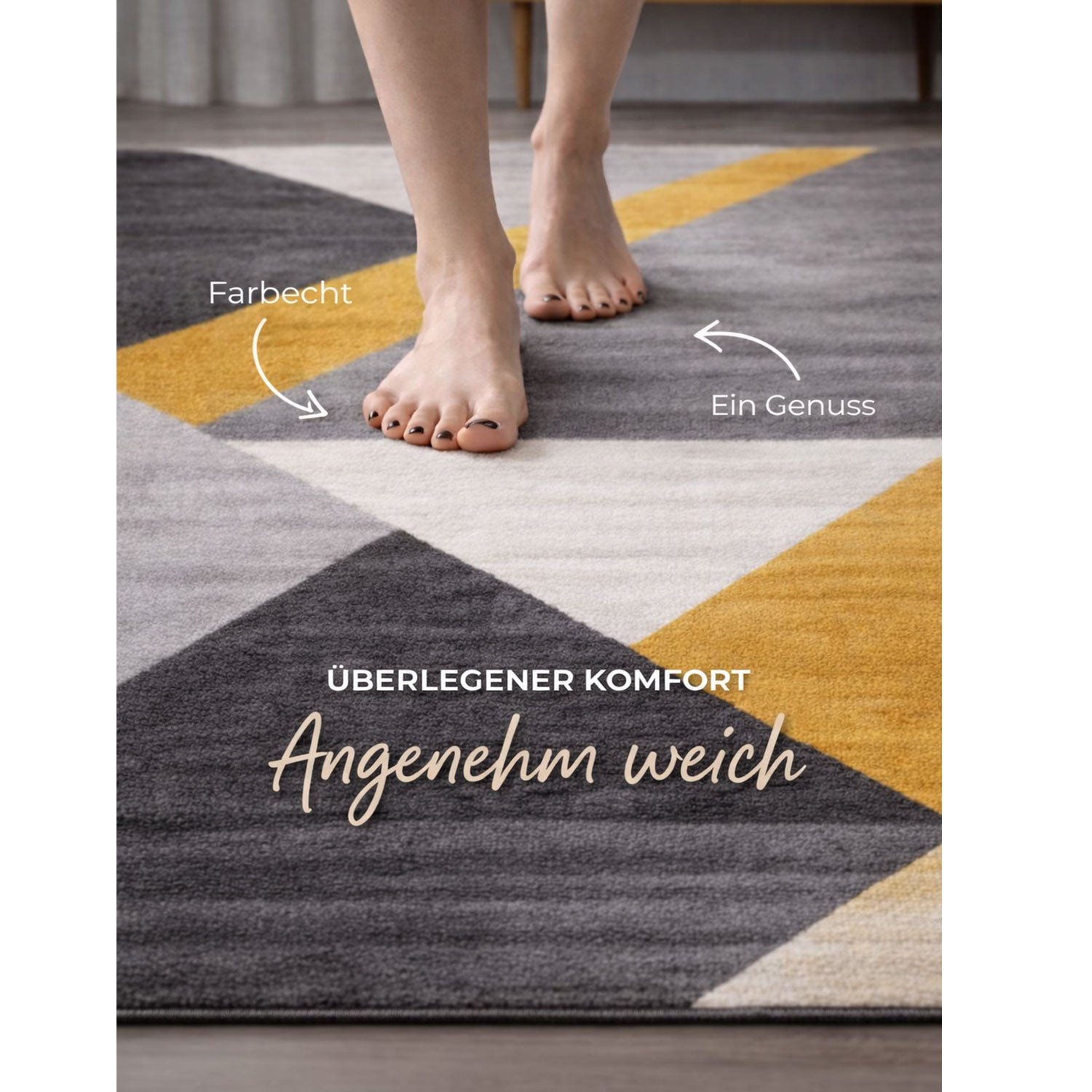 Carpet for living room, bedroom, hallway, geometric pattern, yellow-zoom-3