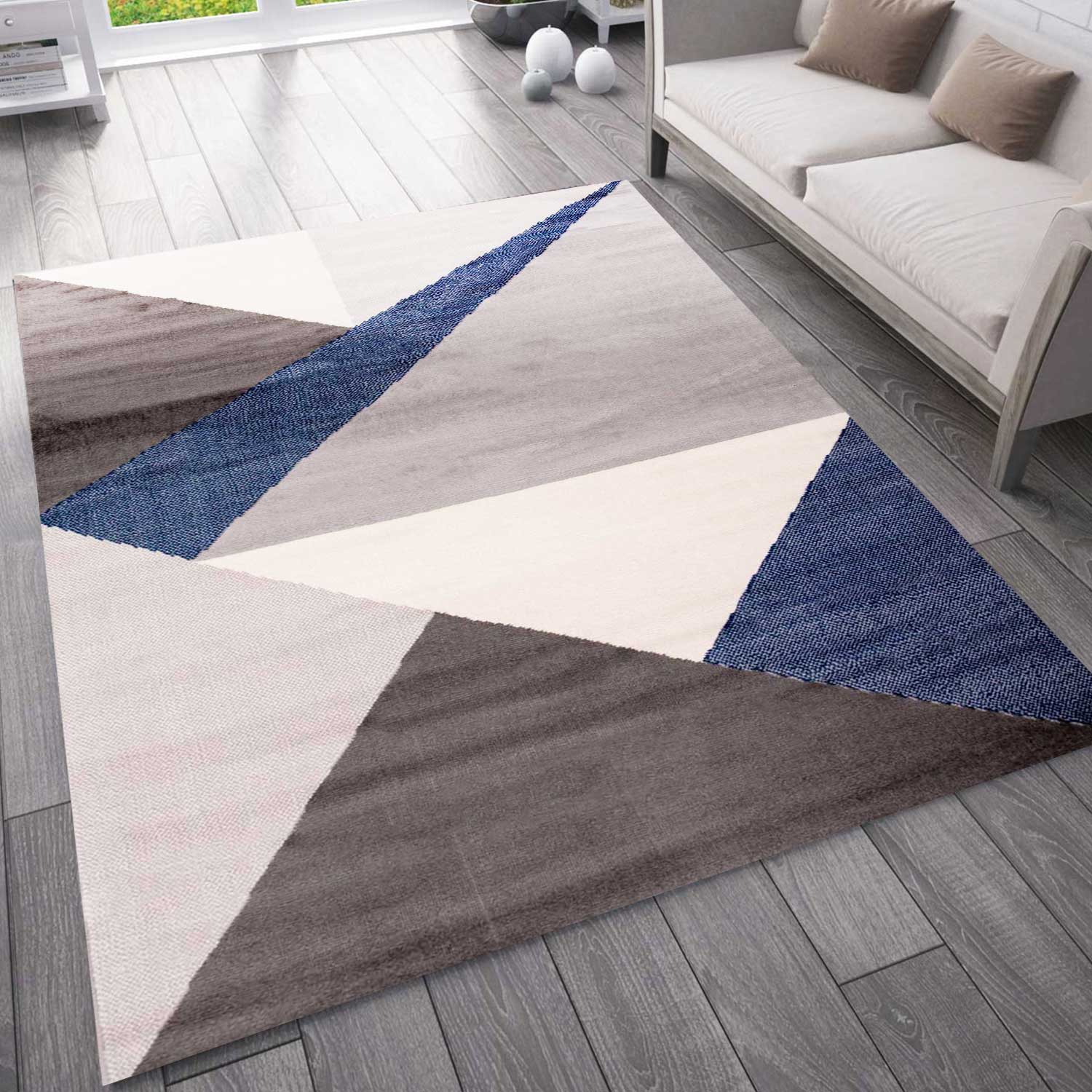Teppich Wohnzimmer Schlafzimmer Flur Teppich Geometrisches Muster Blau-1