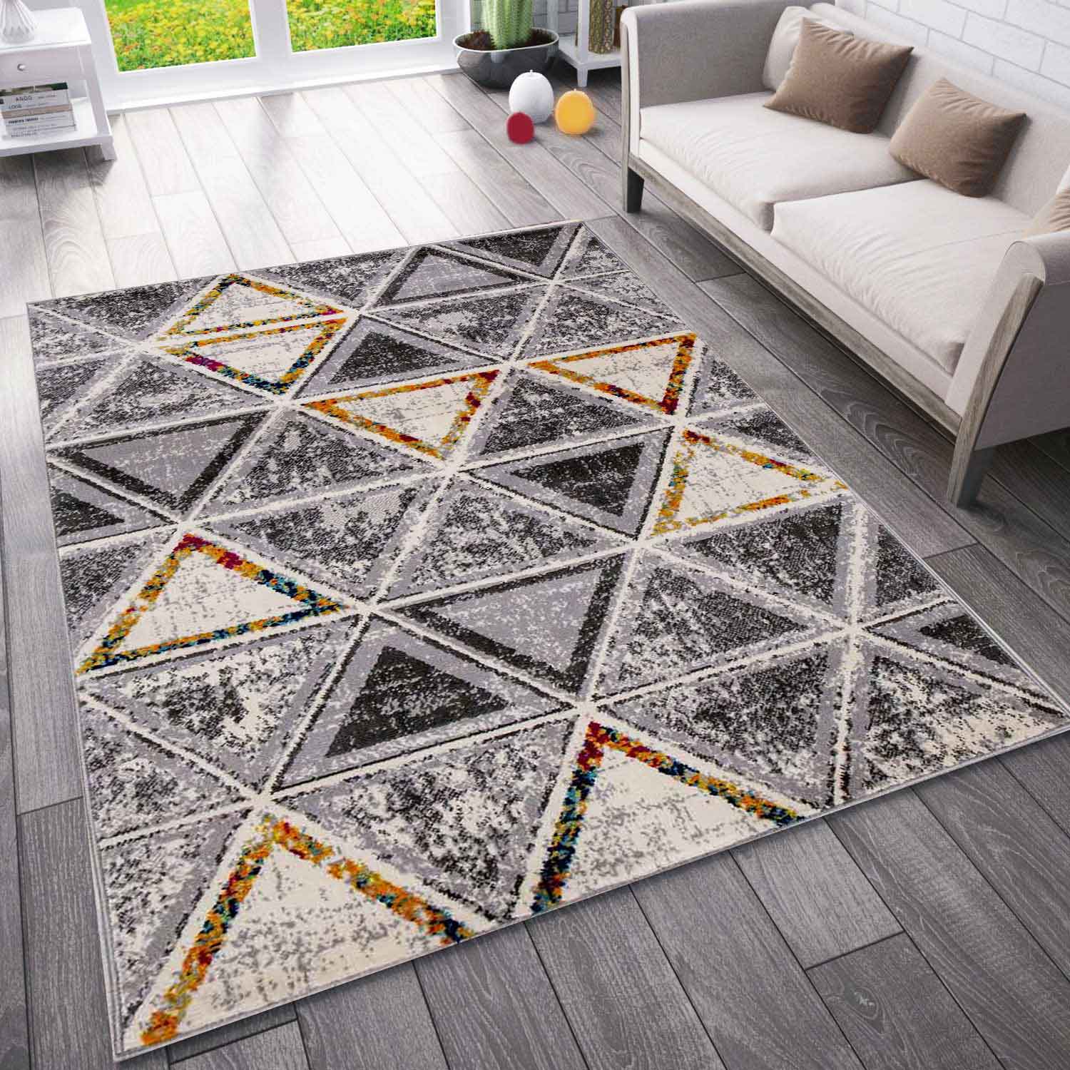 Teppich Wohnzimmer Schlafzimmer Flur Teppich Geometrisches Muster in Bunt