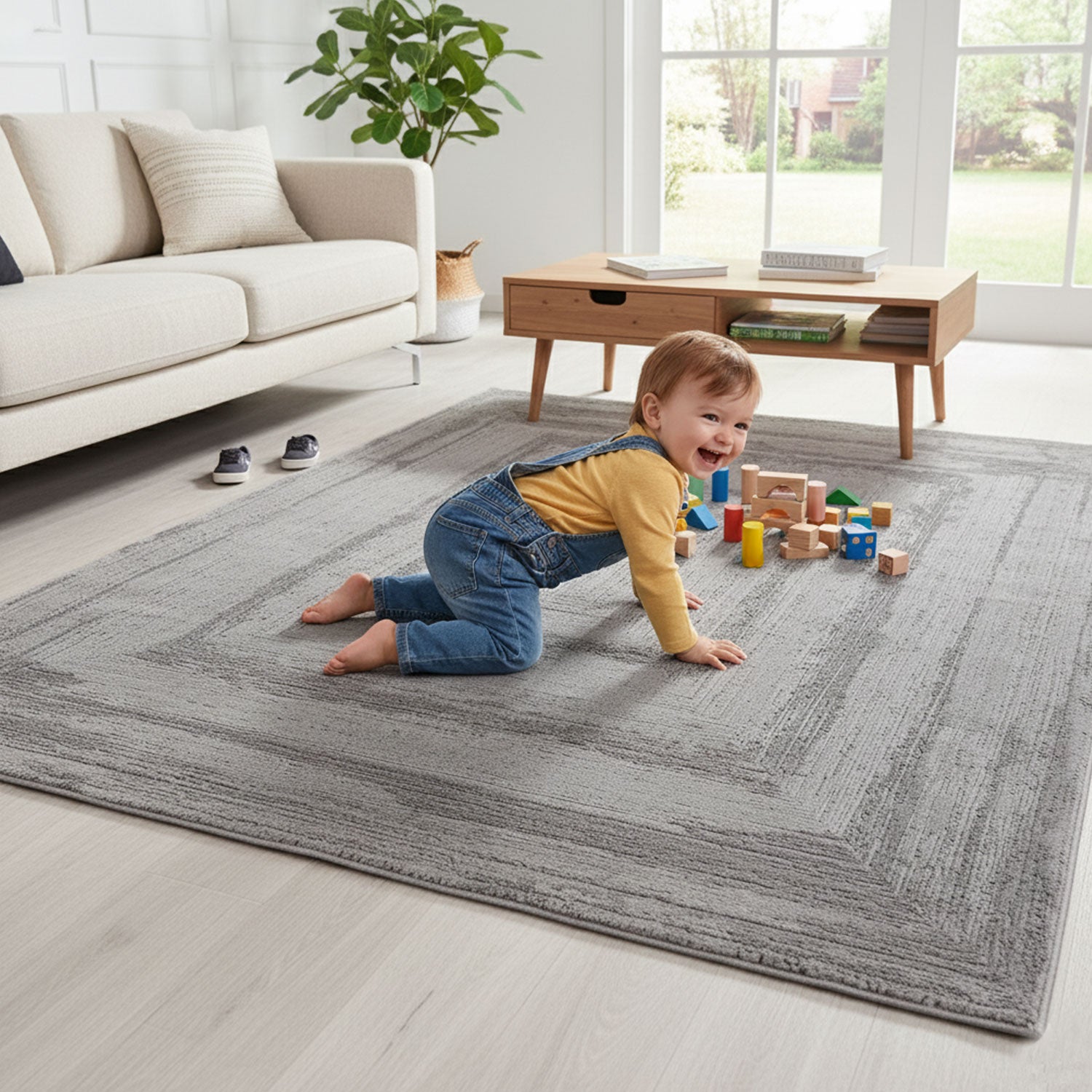 Premium Teppich Wohnzimmer Schlafzimmer Modern Hoch&Tief Bordüre – Kurzflor Teppich mit 3D Effekt-19