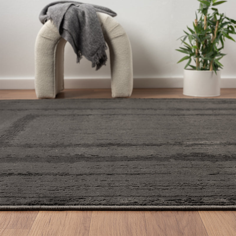 Premium Teppich Wohnzimmer Schlafzimmer Modern Hoch&Tief Bordüre – Kurzflor Teppich mit 3D Effekt-zoom-