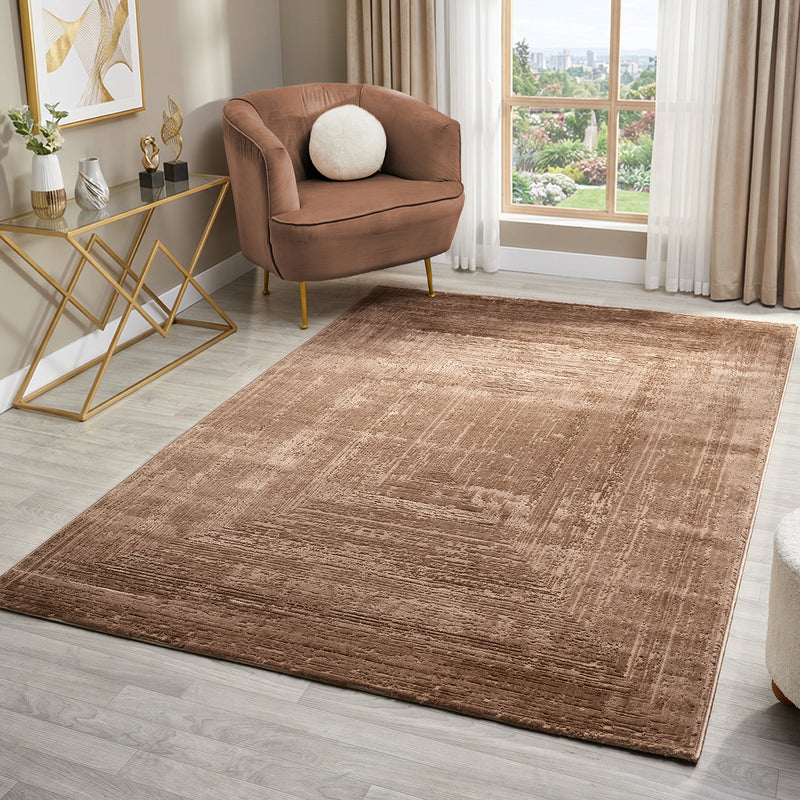 Premium Teppich Wohnzimmer Schlafzimmer Modern Hoch&Tief Bordüre – Kurzflor Teppich mit 3D Effekt-zoom-