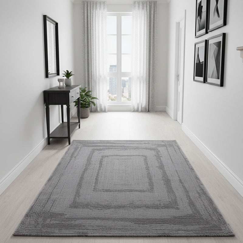 Premium Teppich Wohnzimmer Schlafzimmer Modern Hoch&Tief Bordüre – Kurzflor Teppich mit 3D Effekt-zoom-