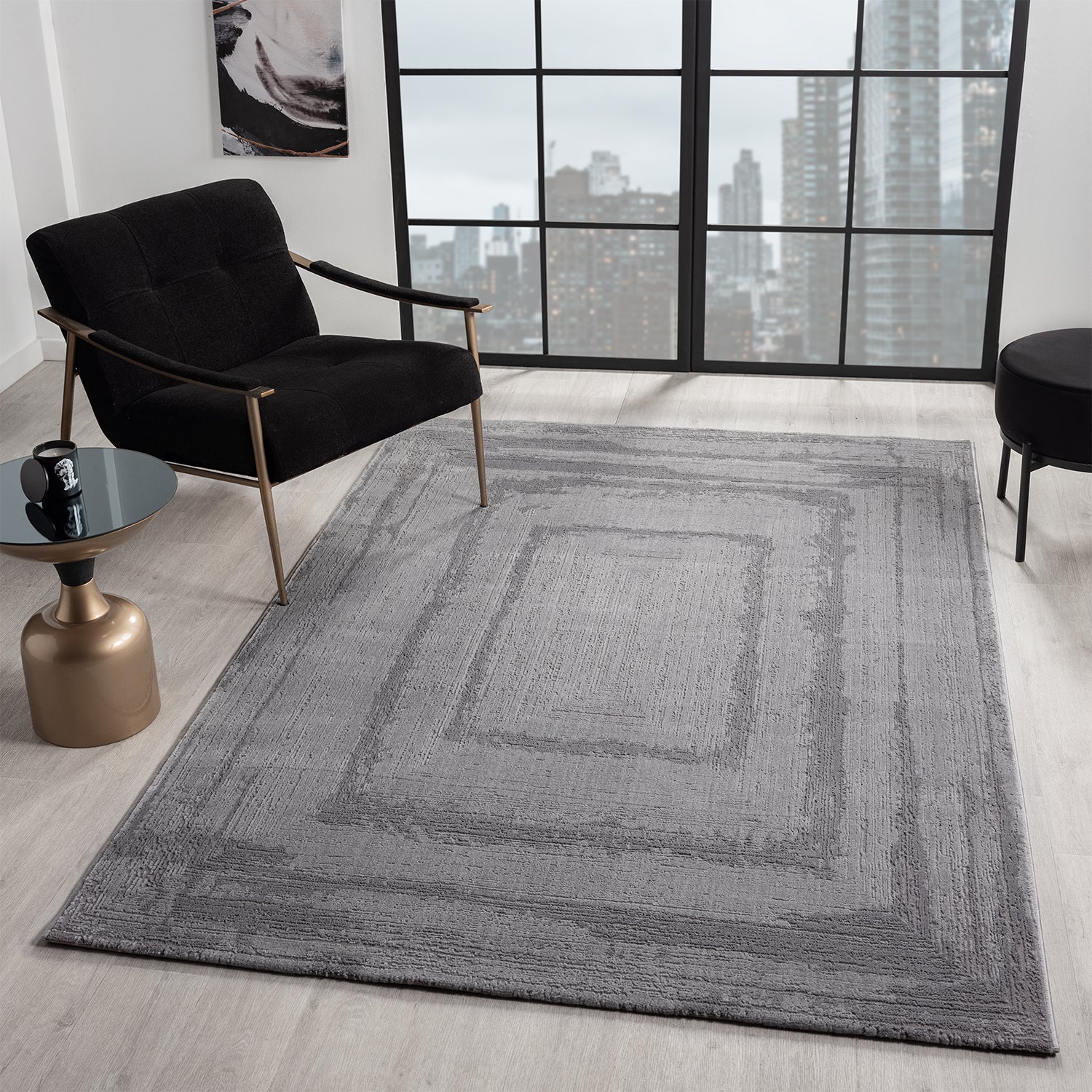 Premium Teppich Wohnzimmer Schlafzimmer Modern Hoch&Tief Bordüre – Kurzflor Teppich mit 3D Effekt-15