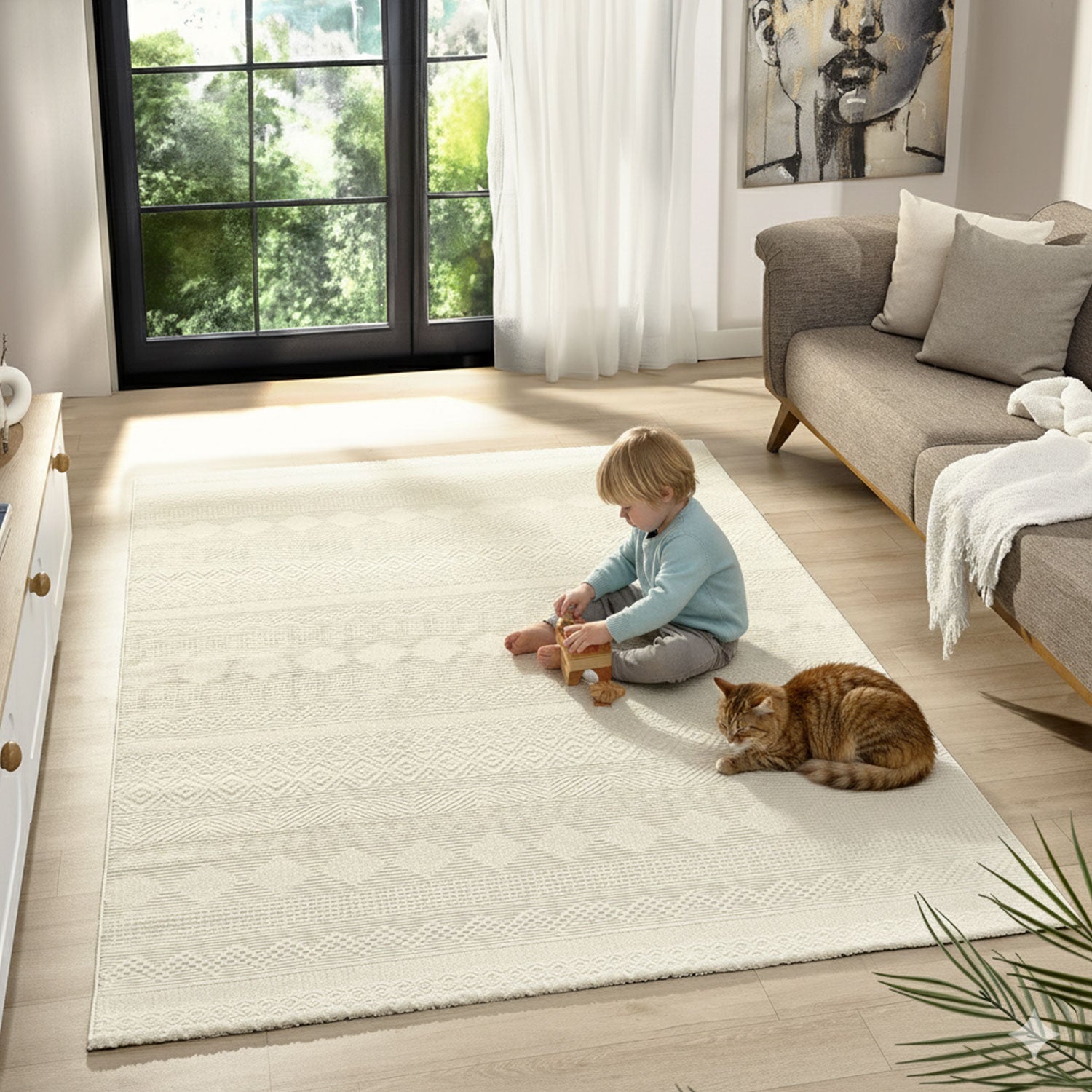 Scandinavian Modern Living Room/Bedroom Rug | Easy Care | High Quality