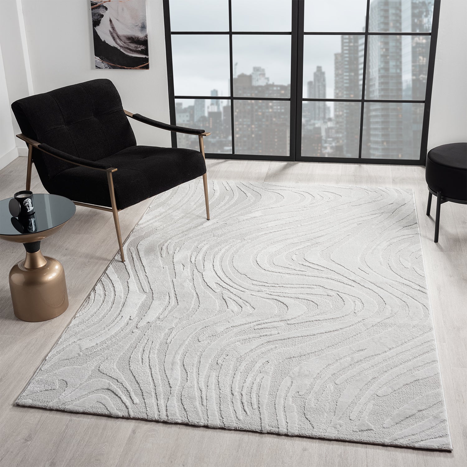 Living room rug, bedroom rug, 3D effect, modern, soft, short pile, wave pattern, high quality-zoom-2