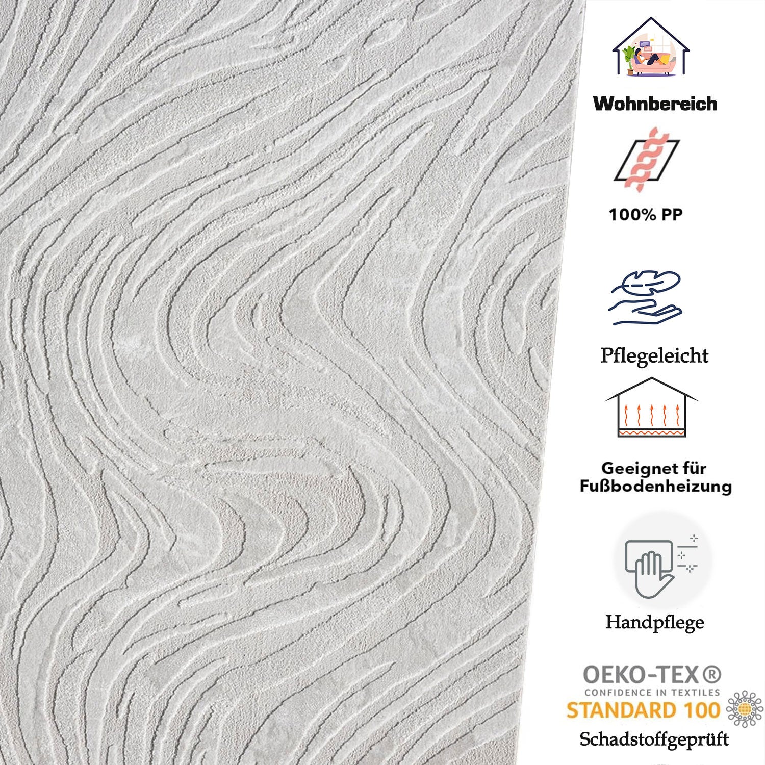 Living room rug, bedroom rug, 3D effect, modern, soft, short pile, wave pattern, high quality-zoom-8