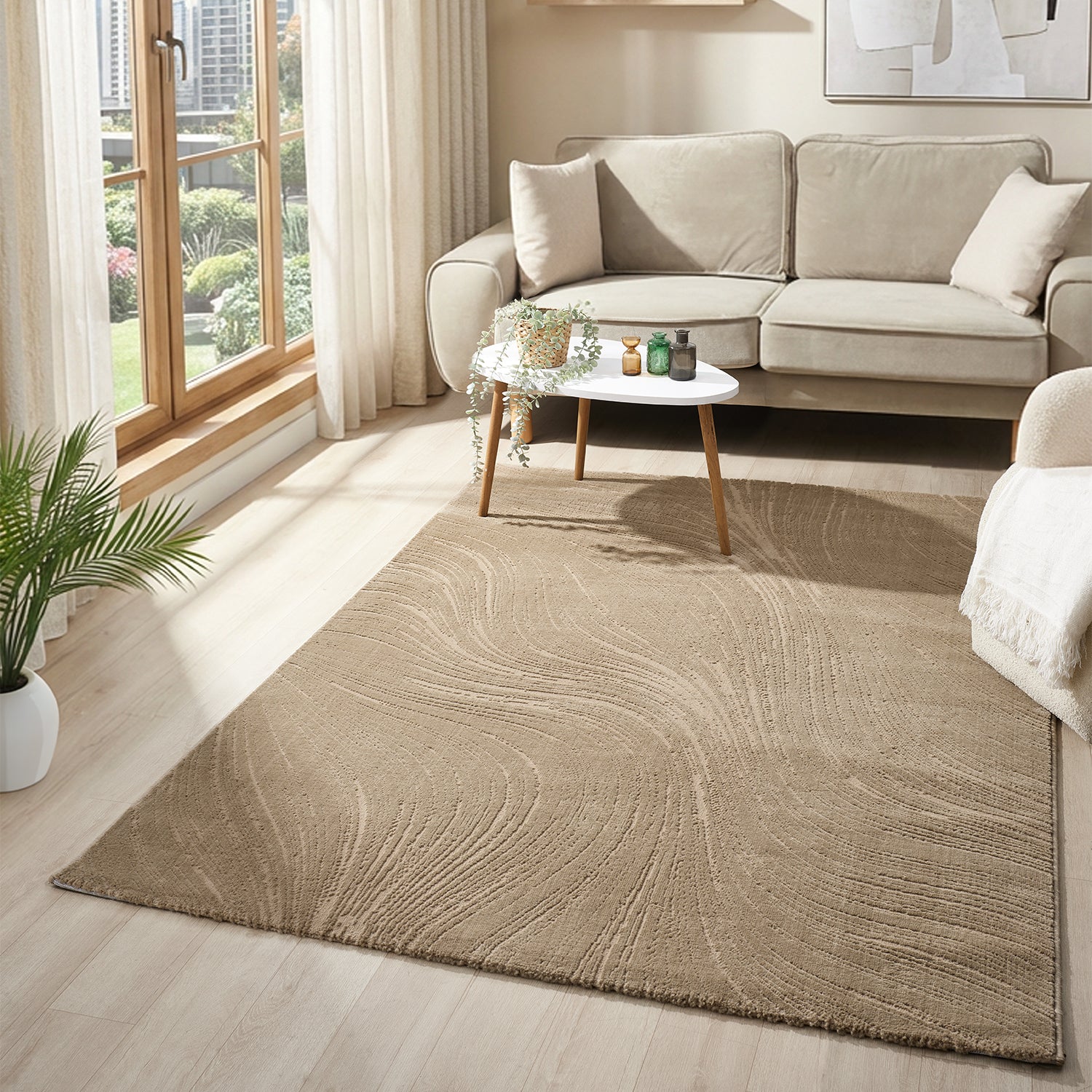 Living room rug, bedroom rug, hallway rug, kitchen rug, short pile, boho design, solid color, high-low effect, modern, 3D, soft-26