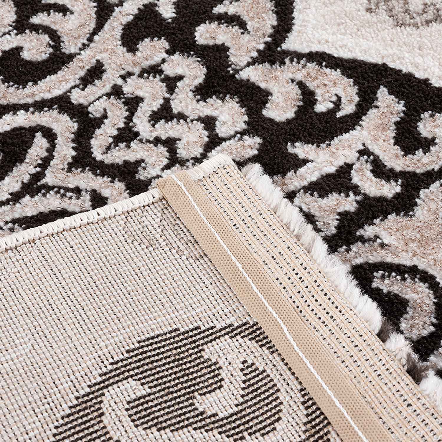 Teppich kurzflor Moderner Orientteppich mit Glitzergarn in Braun Beige Schwarz, für Wohnzimmer, Schlafzimmer