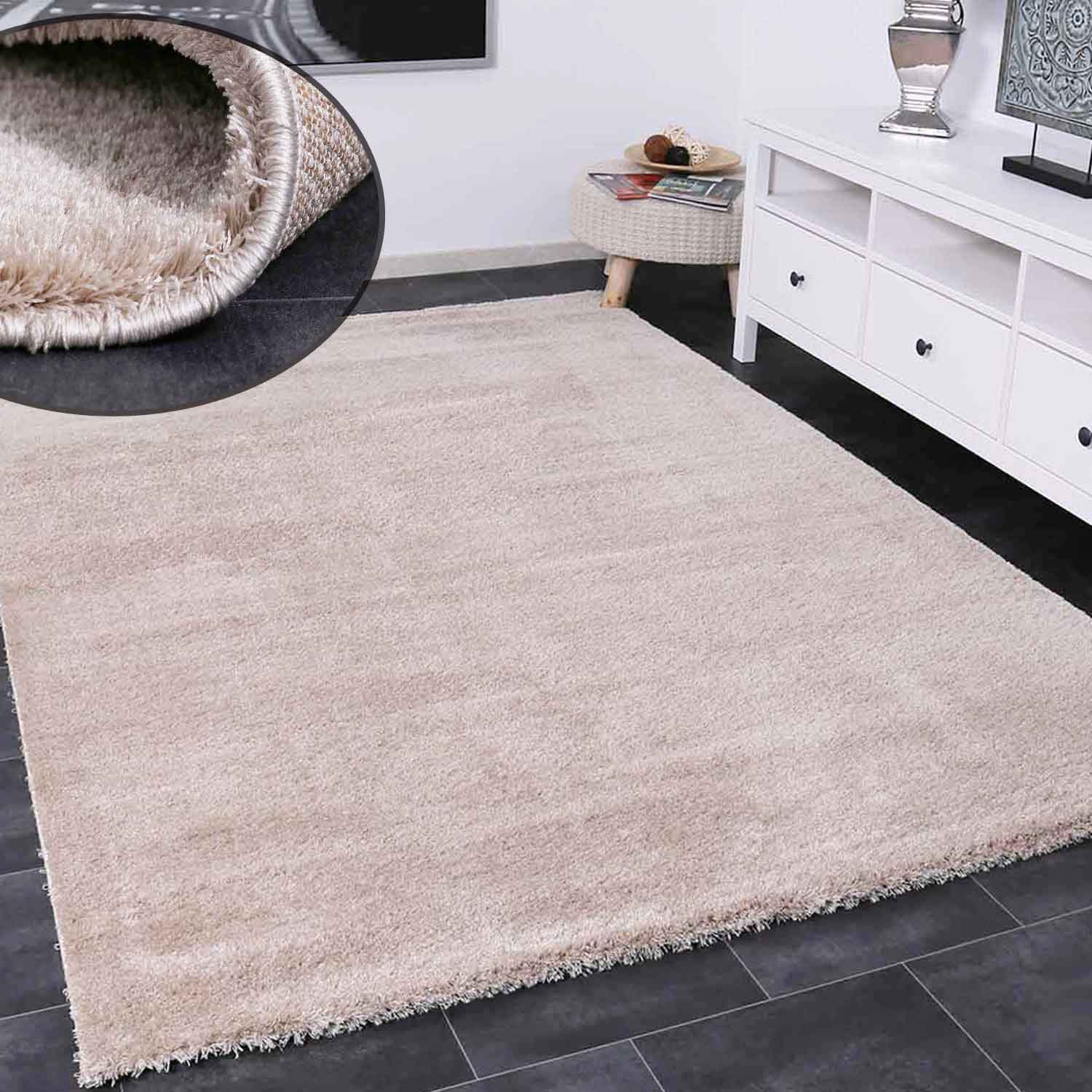 Teppich Shaggy hochflor in Beige Flauschig Microfaser Dicht Weich für Wohnzimmer, Schlafzimmer-zoom-1