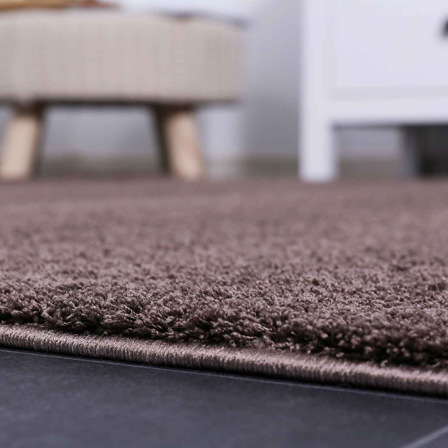 Teppich Wohnzimmer in L.Braun Flauschig Microfaser Dicht gewebt-Weich-3