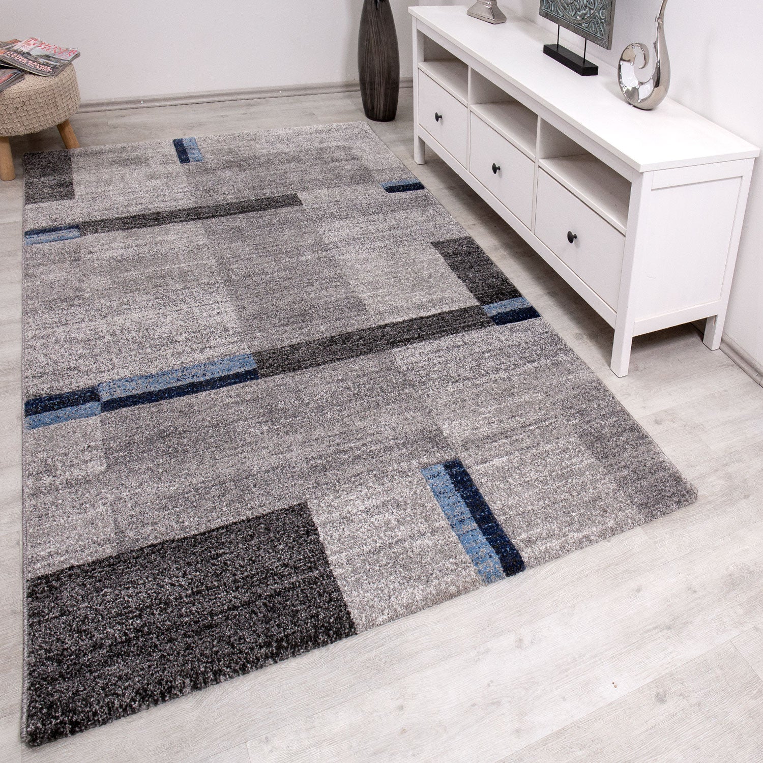 Teppich Wohnzimmer kariert dicht gewebt und weich Klassisch Modern melierter Farbverlauf verschiedene Farben