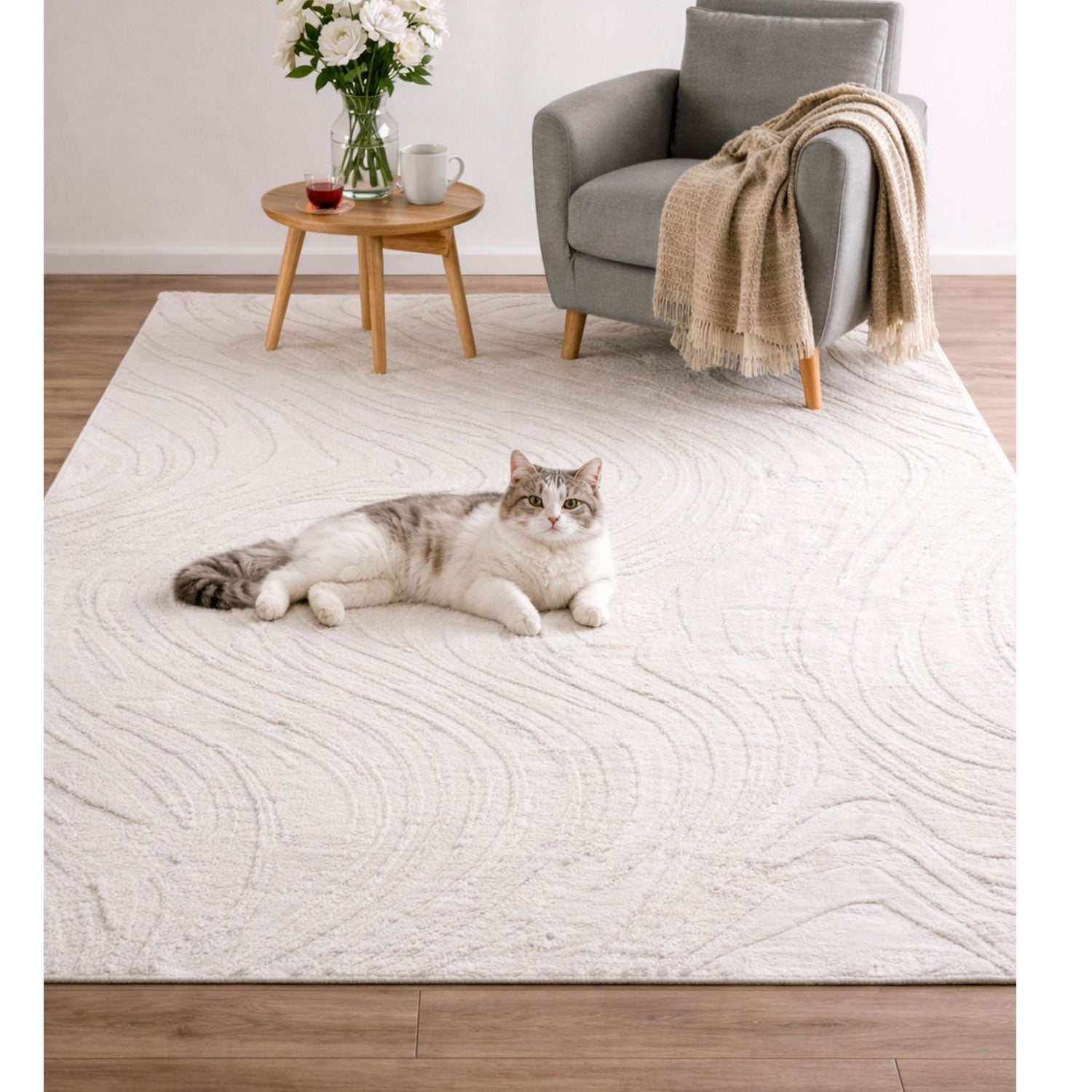 Living room rug, bedroom rug, 3D effect, modern, soft, short pile, wave pattern, high quality-zoom-9