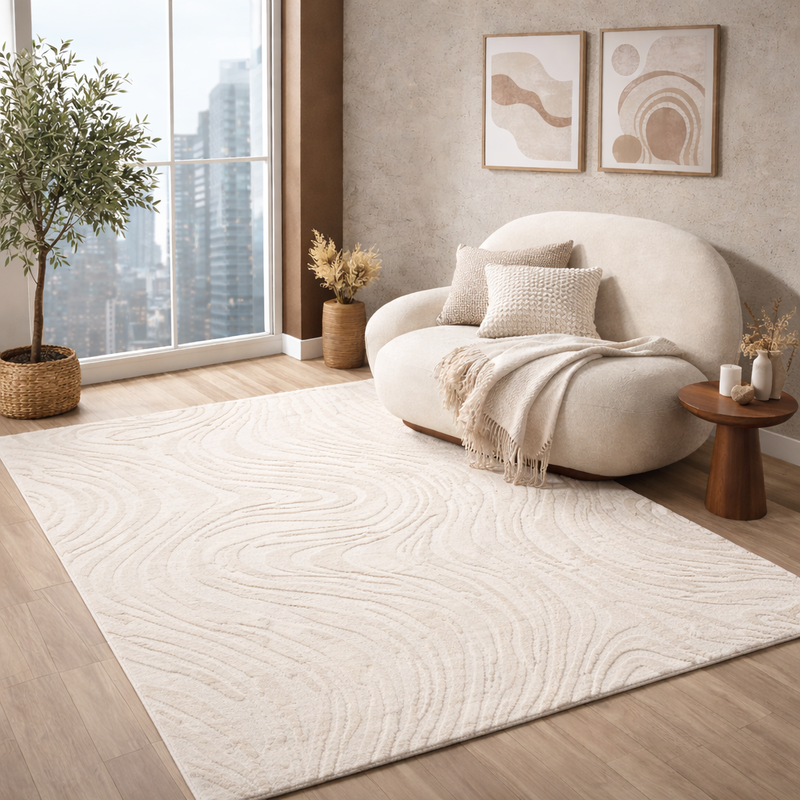 Living room rug, bedroom rug, 3D effect, modern, soft, short pile, wave pattern, high quality-zoom-