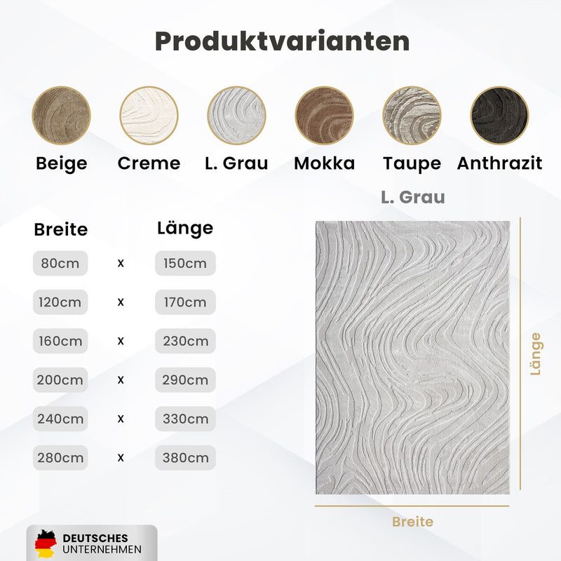Teppich Wohnzimmer teppich Schlafzimmer 3D Effekt modern Weich kurzflor Wellenmuster Qualitativ-zoom-