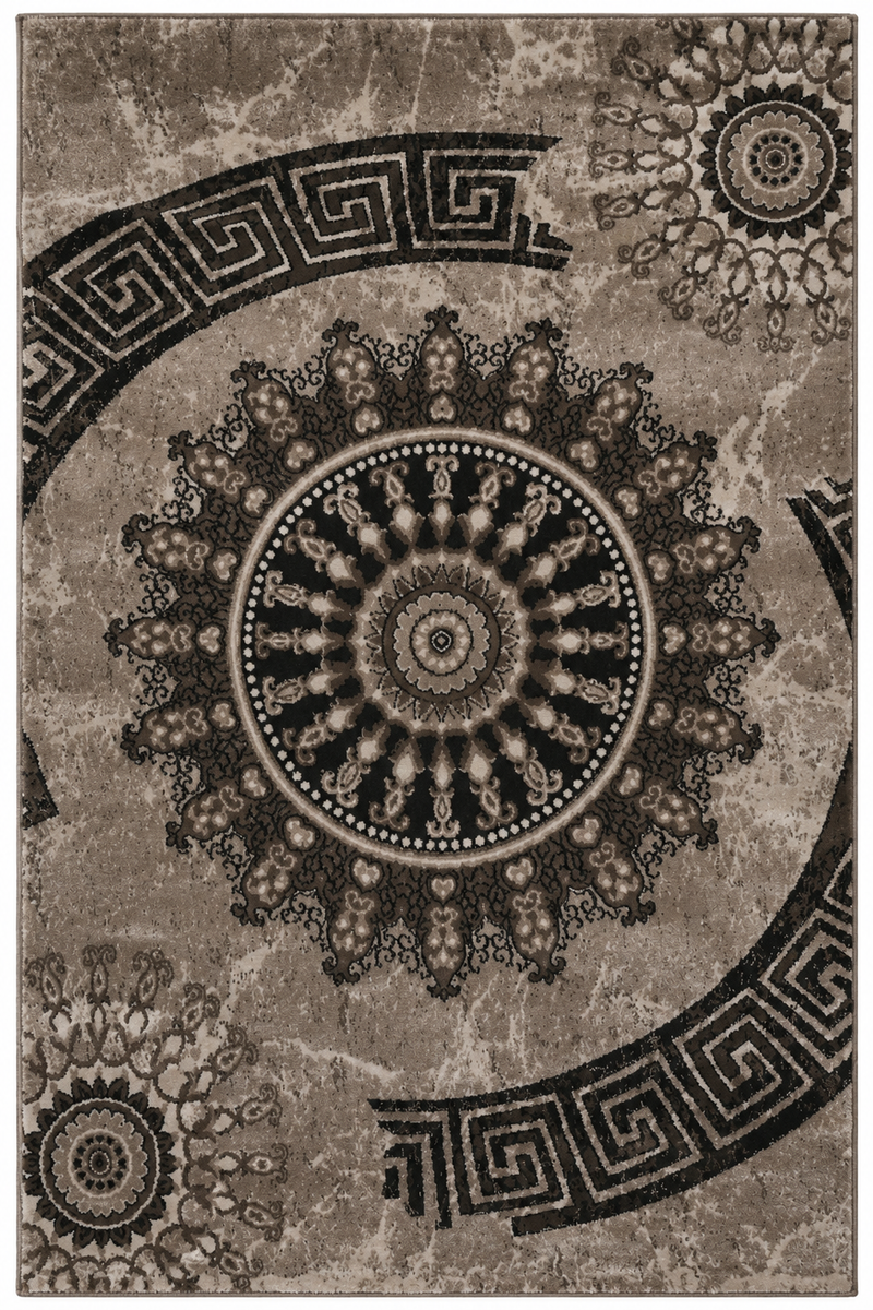 Teppich kurzflor Klassisch Orient Design Vintage Mandala Dunkelbraun Braun Beige, für Wohnzimmer, Schlafzimmer-zoom-