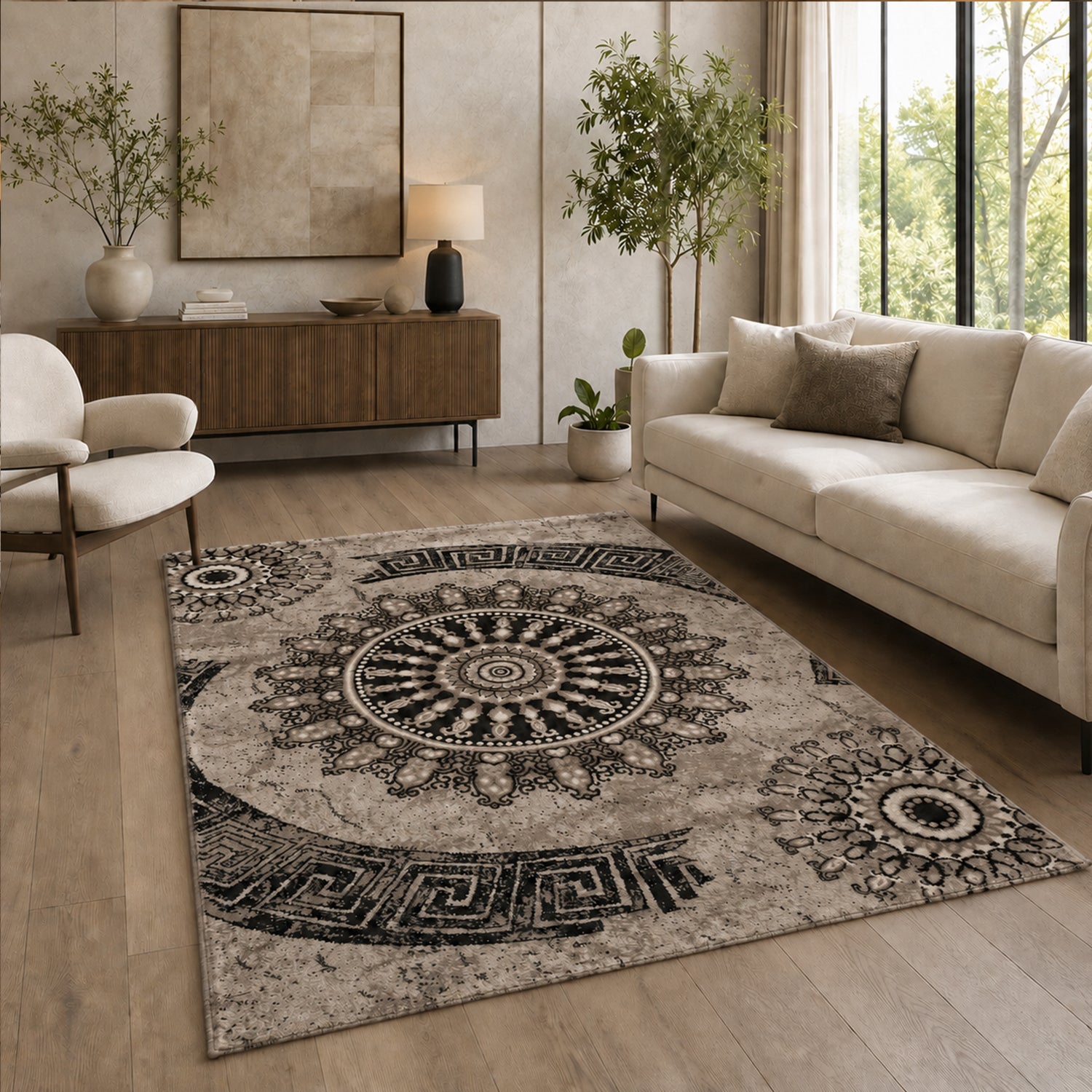 Teppich kurzflor Klassisch Orient Design Vintage Mandala Dunkelbraun Braun Beige, für Wohnzimmer, Schlafzimmer-5