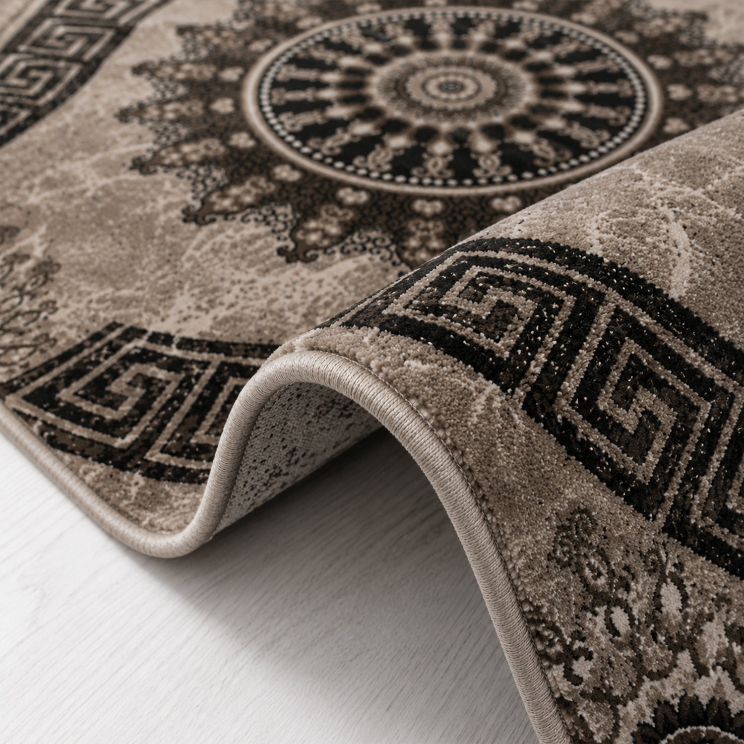 Teppich kurzflor Klassisch Orient Design Vintage Mandala Dunkelbraun Braun Beige, für Wohnzimmer, Schlafzimmer-zoom-2