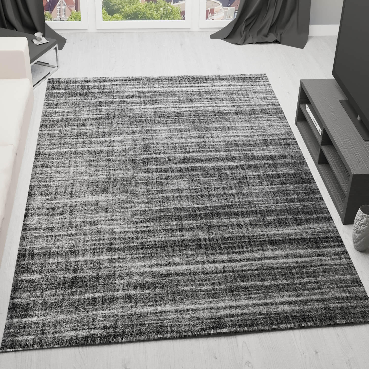 Teppich kurzflor Modern dichter melierter Anthrazit grau für Wohnzimmer, Schlafzimmer, kinderzimmer-zoom-2
