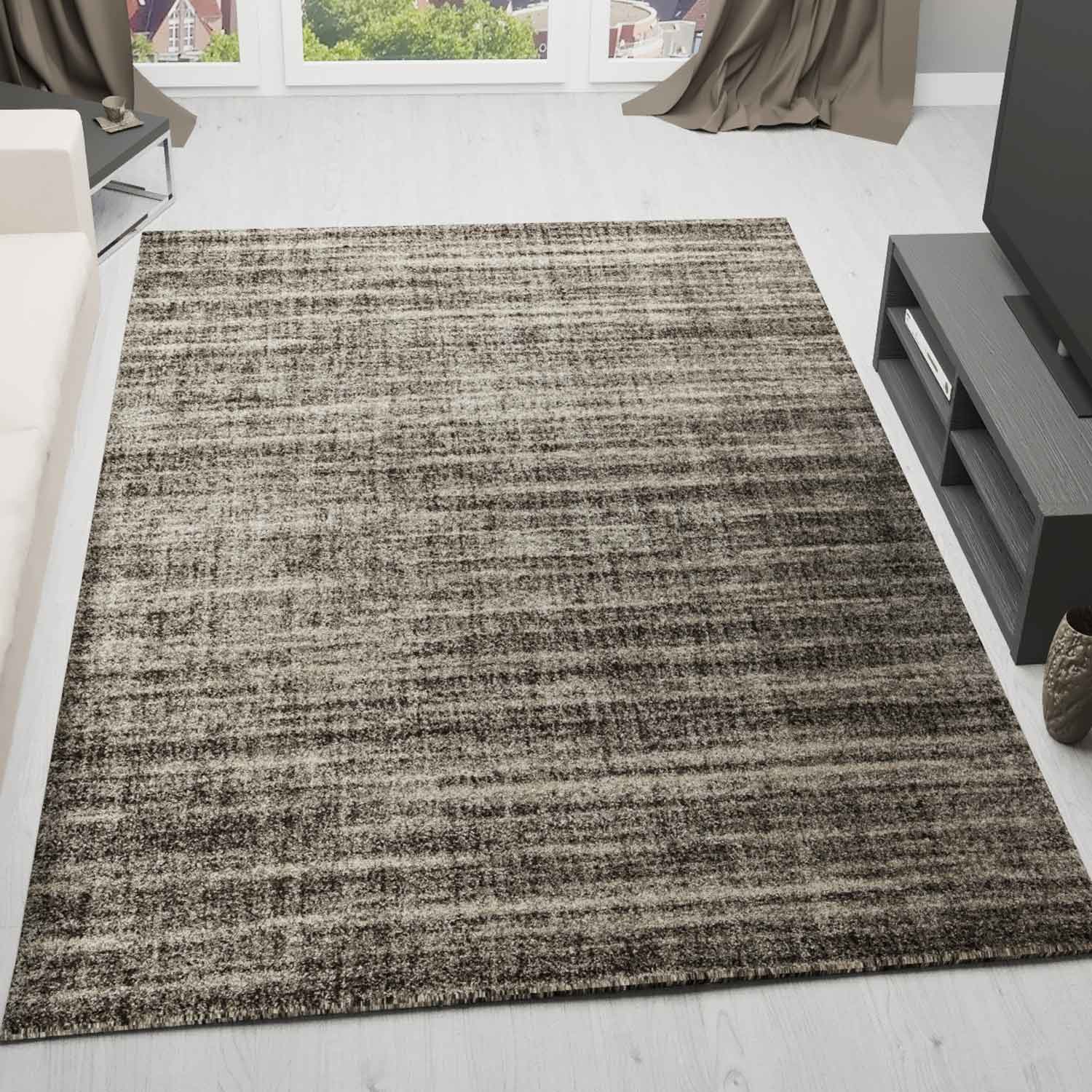 Short-pile modern rug, dense mottled brown and white, for living room, bedroom, children's room