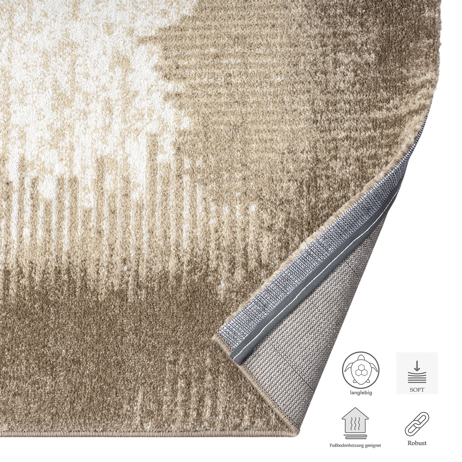 Teppich Wohnzimmer kurzflor Muster Kanten Qualität- Soft Grau / Beige für , Schlafzimmer-2