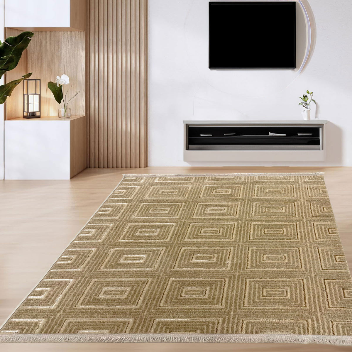 Teppich kurzflor Wohnzimmer, Schlafzimmer, Flur dünn Kachel Optik Lure