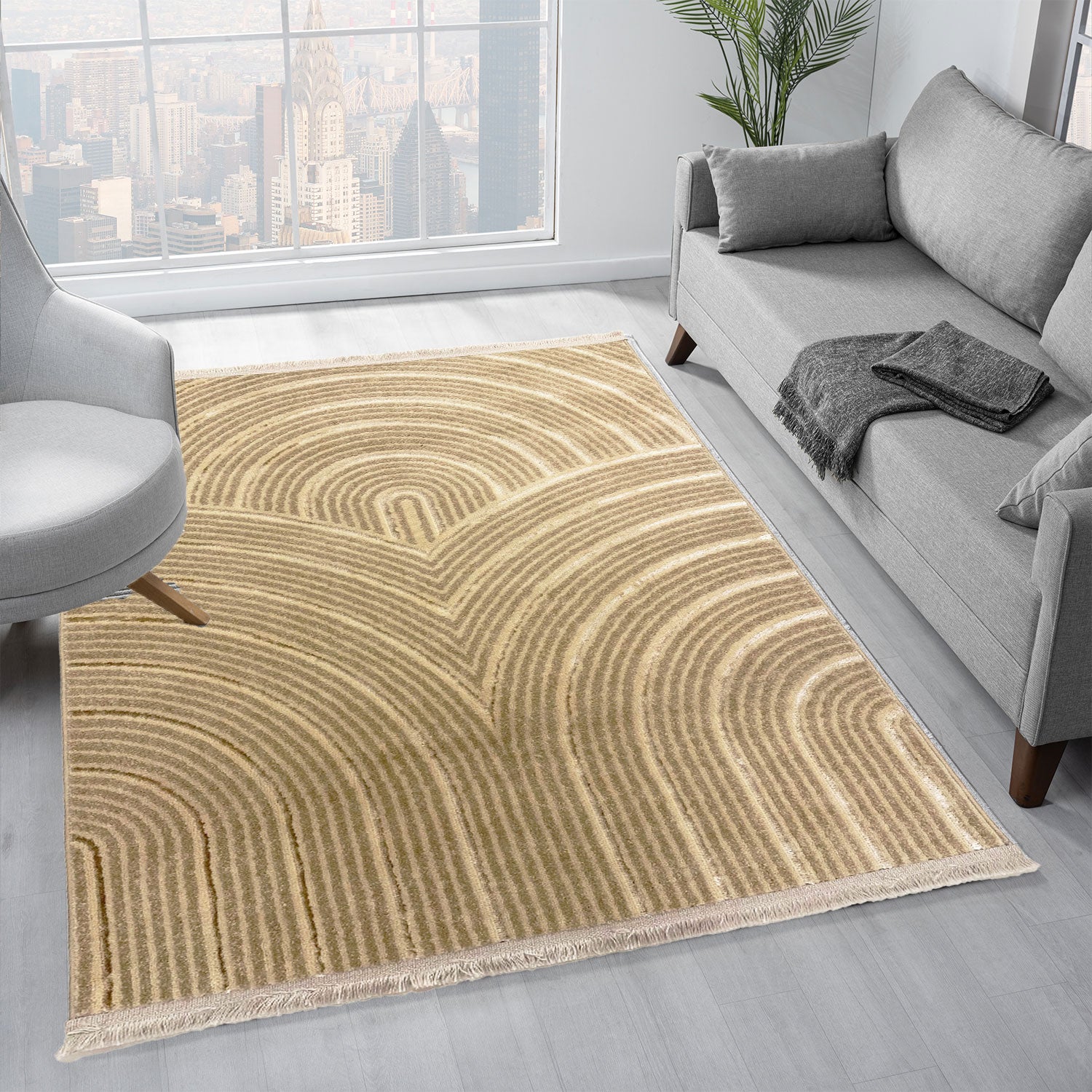 Short-pile rug for living room, bedroom, hallway, kitchen; thin boho design; lurex; high-low effect 3D; soft