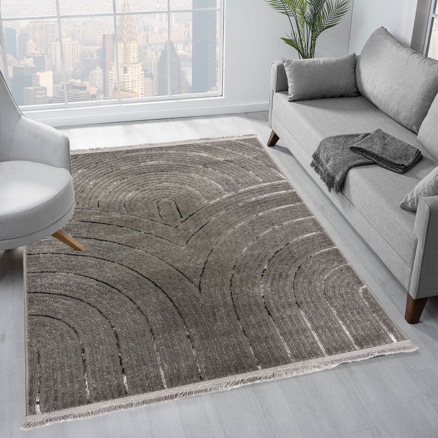 Short-pile rug for living room, bedroom, hallway, kitchen; thin boho design; lurex; high-low effect 3D; soft-zoom-5