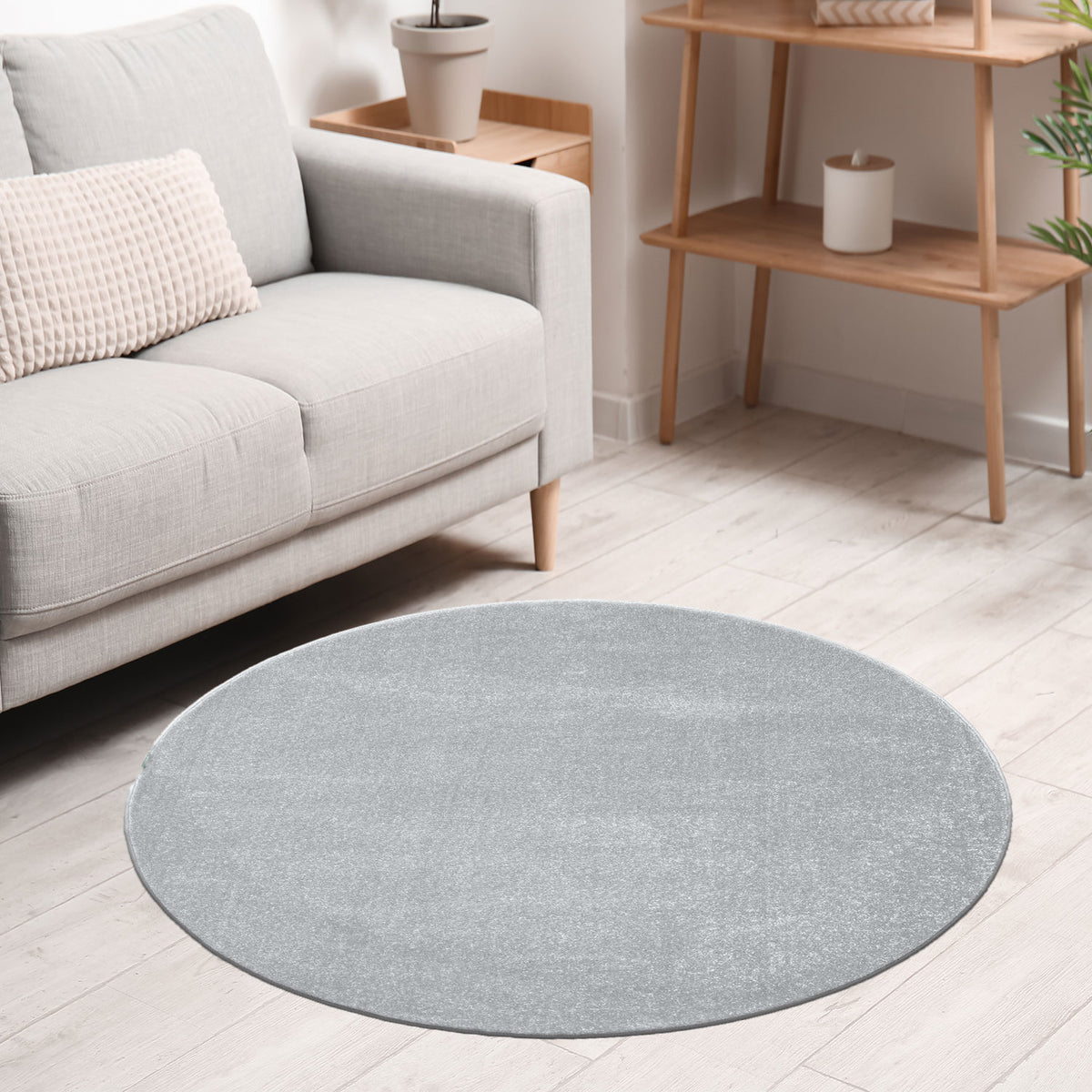 Teppich rund Wohnzimmer Kurzflor Einfarbig für Schlafzimmer kinderzimmer weich Rund