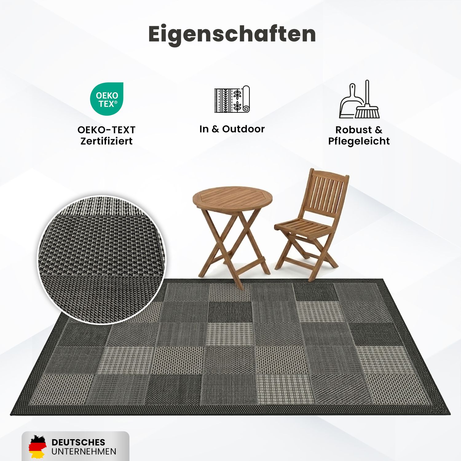 Teppiche In- und Outdoor Flachgewebe Terrasse Balkon Kacheloptik Grau Anthrazit-zoom-5