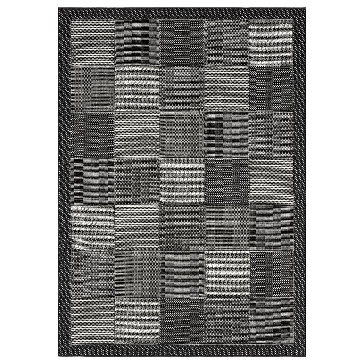 Teppiche In- und Outdoor Flachgewebe Terrasse Balkon Kacheloptik Grau Anthrazit-4