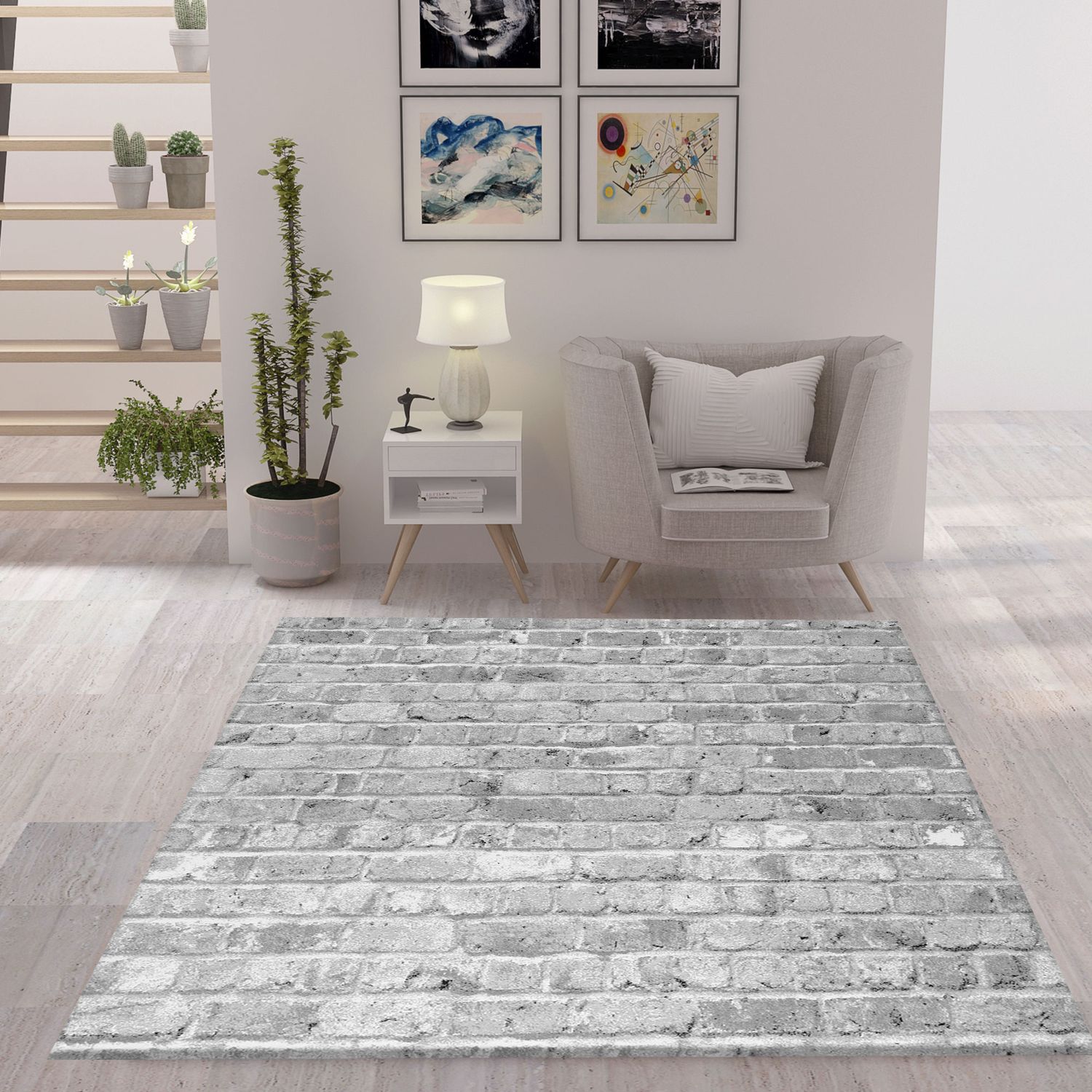 Tibet5162 Grey Modern Design Rug, Stone Look Brickwork Design-zoom-1
