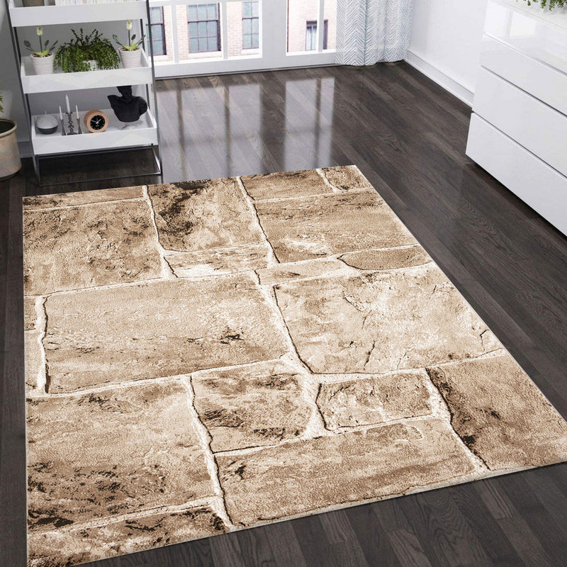 Tibet7413 Beige Classic Tibetan Rug, with Stone Wall Pattern-zoom-