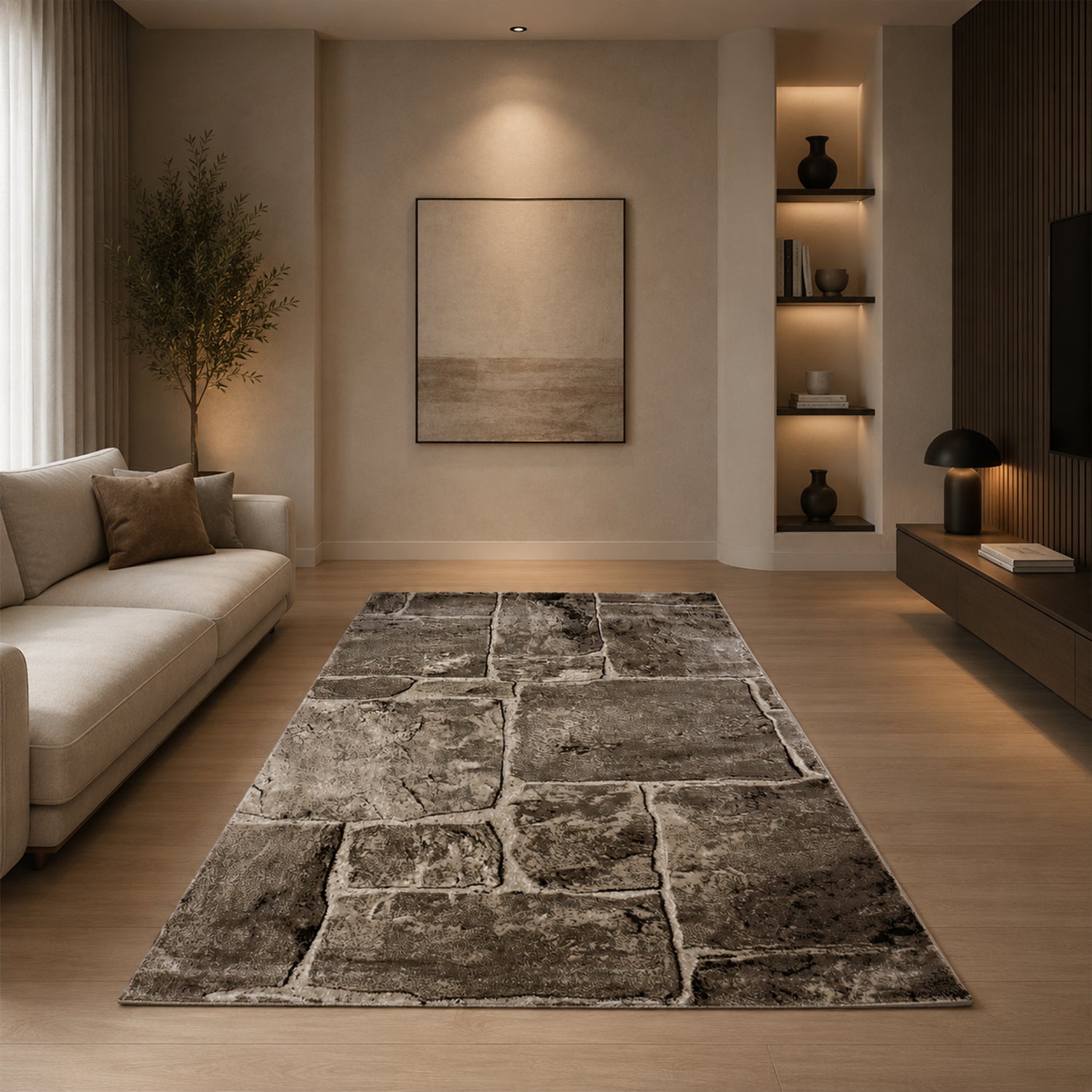 Tibet7413 Beige Klassischer Tibet Teppich, mit Stein Mauer Muster-zoom-3