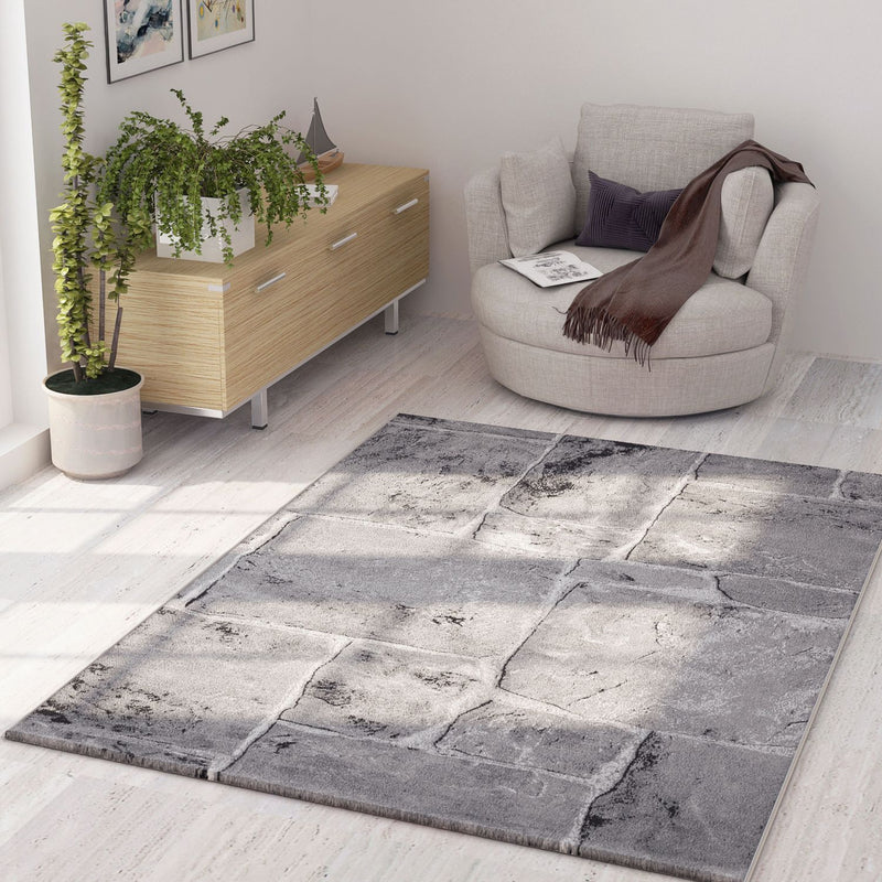 Designer rug, modern stone wall marble look in grey-zoom-