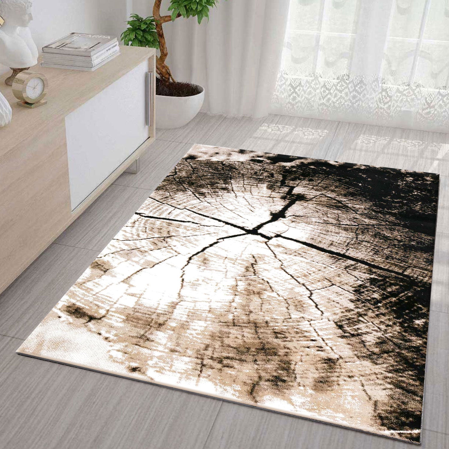 TibetT021 Braun Beige Baumstumpf Holz Optik-zoom-2