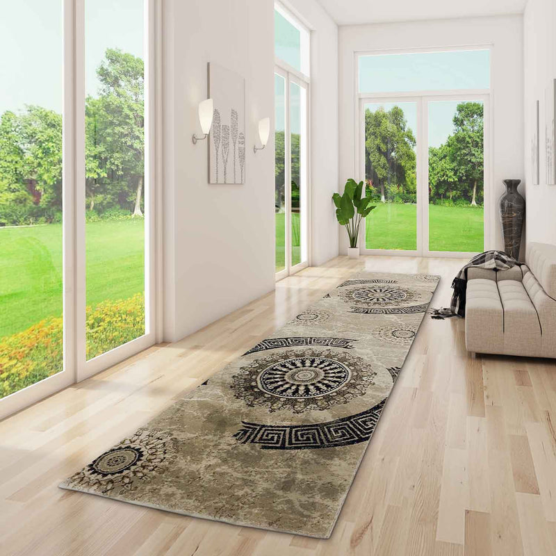 Teppich kurzflor Klassisch Orient Design Vintage Mandala Dunkelbraun Braun Beige, für Wohnzimmer, Schlafzimmer-zoom-